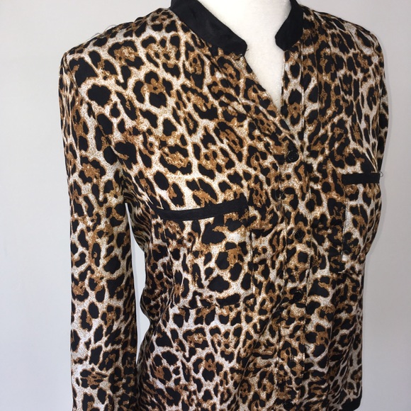 Black Leopard Print Button Down Blouse - Picture 4 of 5